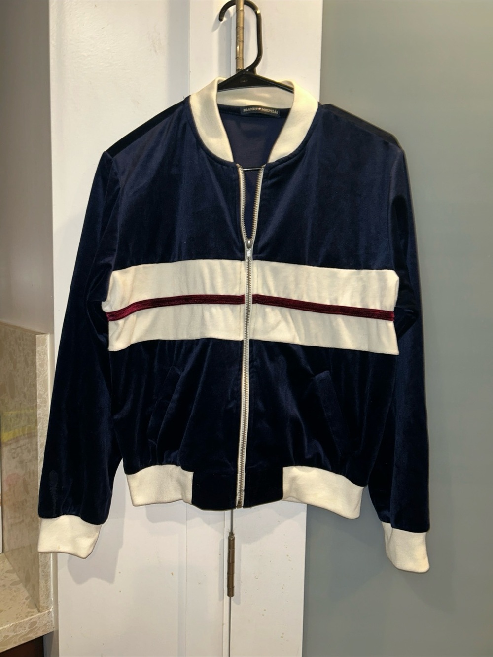 Brandy Melville Navy Velour With Stripes Jacket M